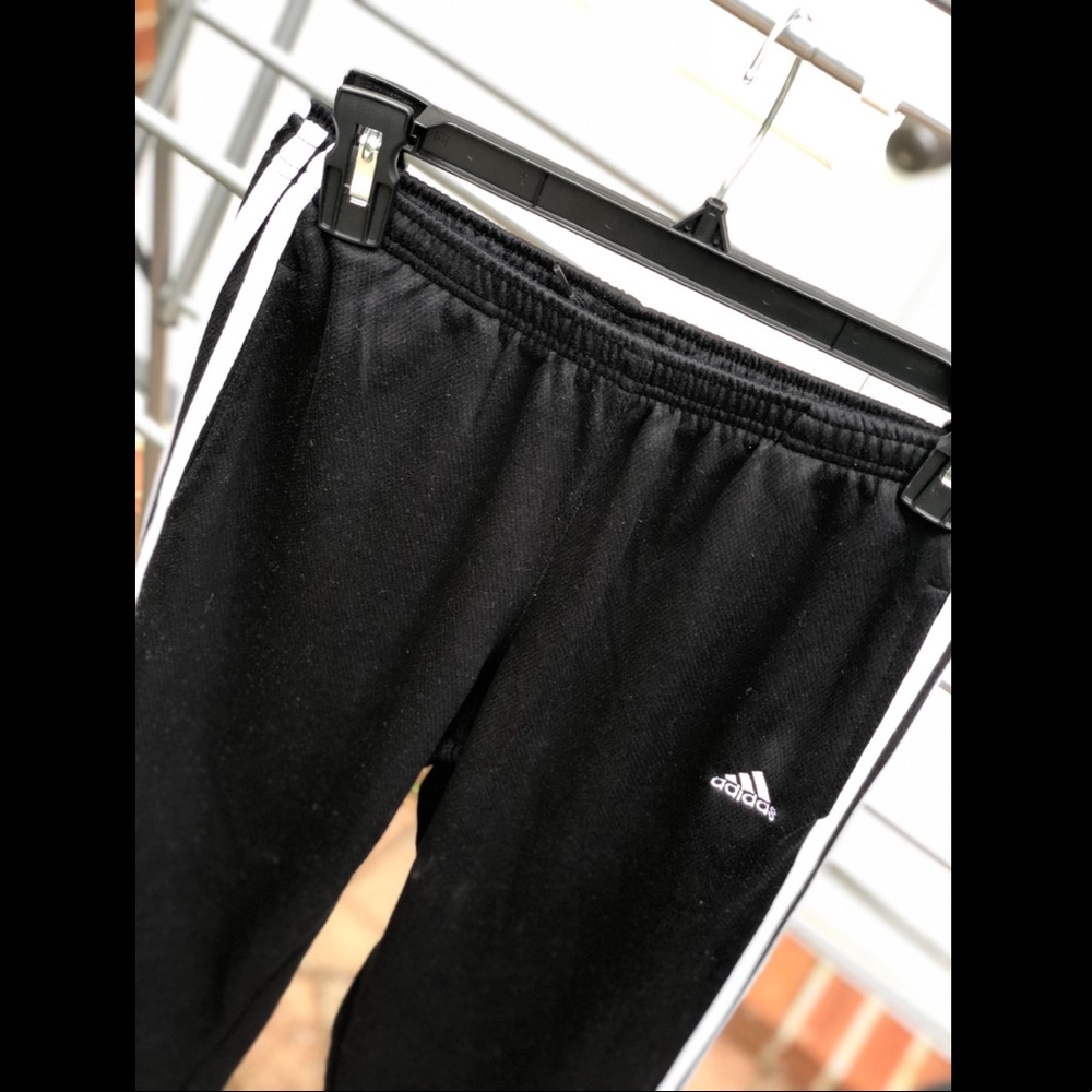 Adidas Black Track Pants with White Stripes